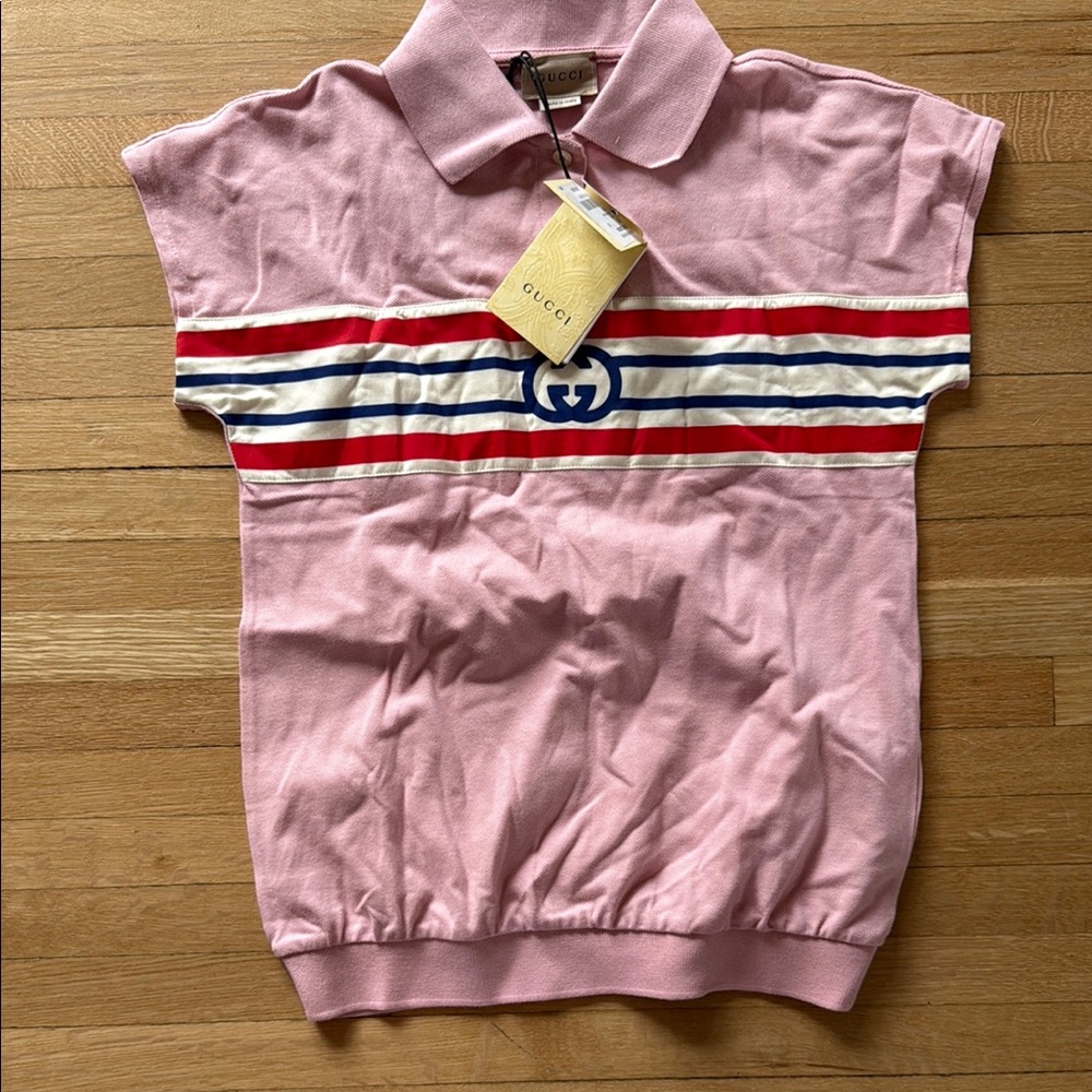 Gucci Pink and Red Striped Polo Shirt